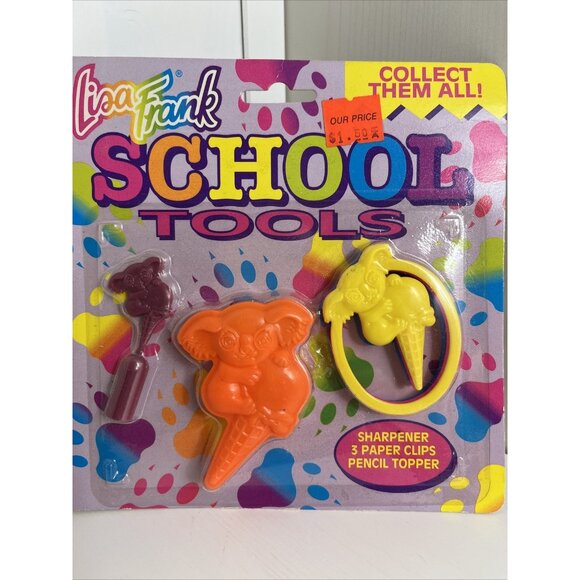 Vintage Lisa Frank School Tools sets x 2 Paper Clips pencil topper NOS Sealed - Picture 2 of 16